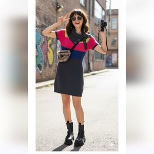 Oxygen  knit colorblock sweater dress with cowl neck, size S